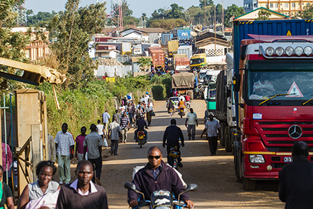 Trucks crossing from Kenya to Uganda 