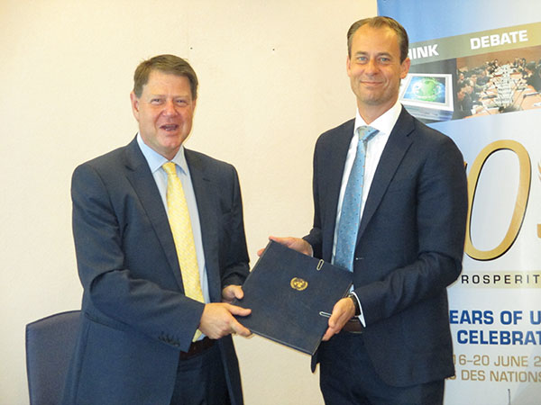 From Left to Right, TMA CEO Frank Matsaert and UNCTAD Deputy Secretary General, Joakim Reiter, exchanging MOU documents in Geneva.From Left to Right, TMA CEO Frank Matsaert and UNCTAD Deputy Secretary General, Joakim Reiter, exchanging MOU documents in Geneva.