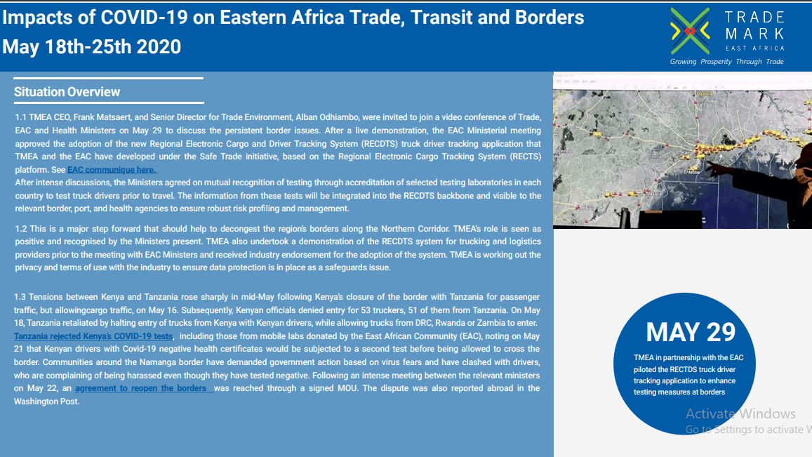 Impacts of COVID-19 on Eastern Africa Trade, Transit and Borders May 18th-25th 2020